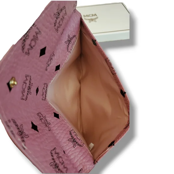 MCM Pink Or Congac Visetos Envelope Clutch Handbag, Size 8½"x5½" - Picture 8 of 13